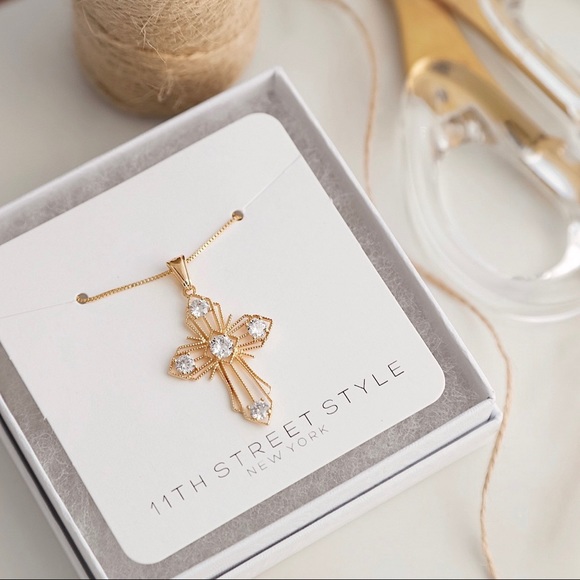 Diamond Cross Necklace | 18k Gold Filled - Picture 2 of 8